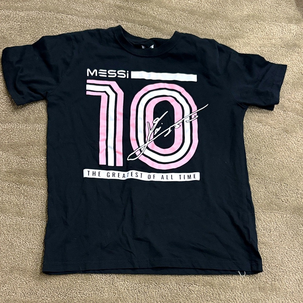 Kids Black and Pink Messi Graphic T-Shirt
